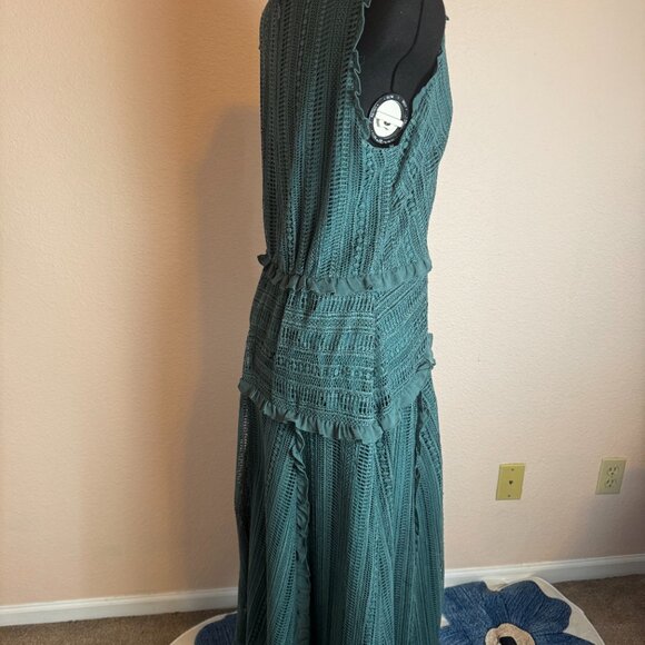 Sundance Lace Maxi Dress Size Teal Ruffle Tiered Womens Long Wrap  Med - Picture 4 of 8